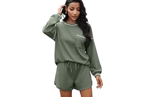 Andeip Women's 2 Piece Outfits Casual Short Sleeve Waffle Tops and Drawstring Shorts Pants Lounge Sets