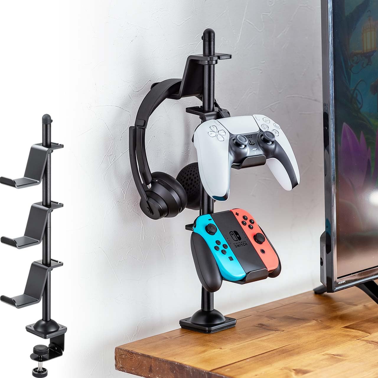 サンワダイレクト コントローラースタンド クランプ式 高さ2段階変更可能 22/40.5cm ヘッドホン スタンド ヘッドセット 卓上 収納 ブラック 200-GAP012BK の商品画像