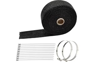 TUHOOMALL 2" x 50' Titanium Exhaust Heat Wrap for Motorcycle Car,Fiberglass Exhaust Header Wrap Tape with Stainless Steel Locking Ties and Duct Clamps (Black)