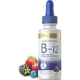 Carlyle Vitamin B12 Sublingual Liquid Drops | 10,000 mcg | 2 fl oz | As Cyanocobalamin and Methylcobalamin | Vegetarian, Non-GMO and Gluten Free