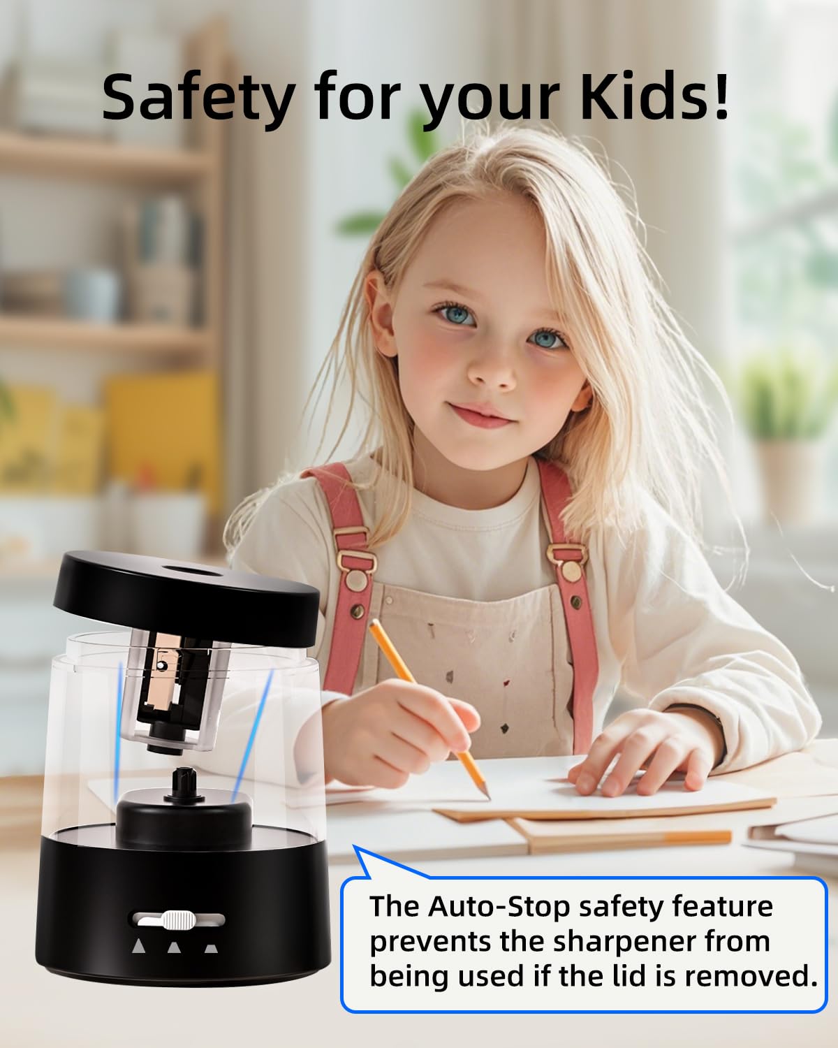 ZMOL Electric Pencil Sharpener for Colored Pencils, Auto Stop,Battery Operated Powered Pencil Sharpener Plug in for Kids 6-8mm No.2/Office/Home/Black