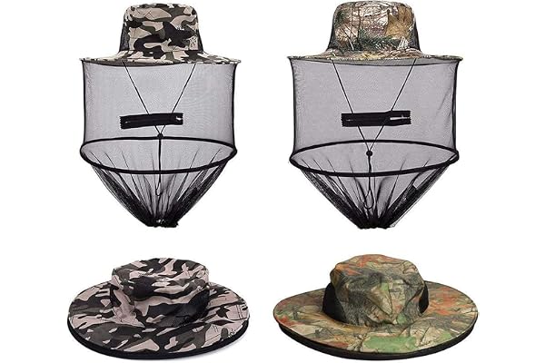 VIPITH 2 Pack Mosquito Head Net Hat, Sun Hat Bucket Hat with Hidden Net Mesh Mask for Outdoor Lover Fishing Hiking Gardening