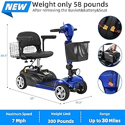 15/30 Miles 4 Wheels Mobility Scooter for