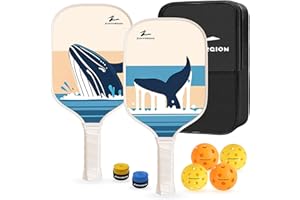 ZUMWORGION® Pickleball Paddles Set of 2: Fiberglass Rackets for Beginners with Balls - 8mm Honeycomb Core Spin | 7oz Lightweight - Couple Pickle Gifts for Women
