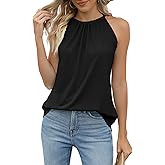 Bashafo Summer Halter Tank Tops for Women Loose Fit Pleated Tie Back Sleeveless Tops Casual