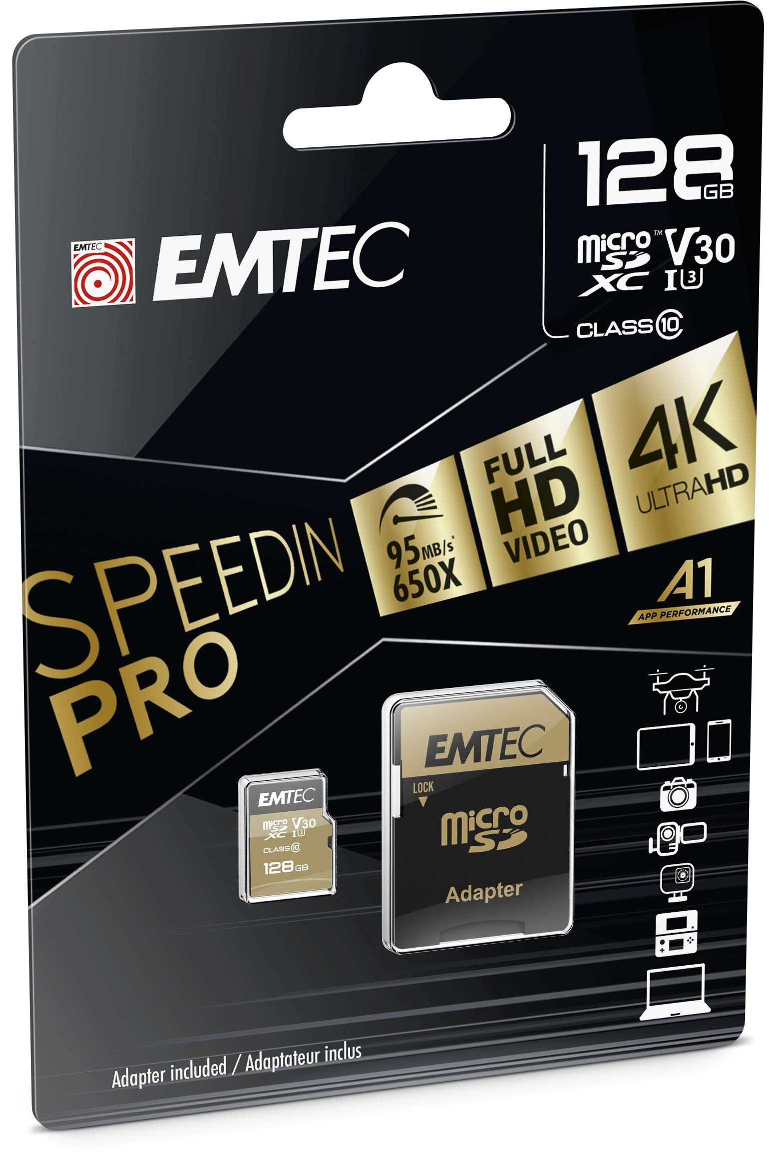 Emtec SpeedIN PRO 128GB MicroSDXC Class 10 UHS-I - Flash Memory (128GB, MicroSDXC, Class 10, UHS-I, 95MB/s, 85MB/s)