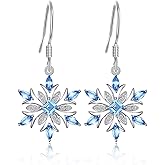 JewelryPalace Snowflake Earrings, Genuine Swiss Blue Topaz Dangle Earrings for Women, 14k Gold Plated 925 Sterling Silver Earrings for Women, Gemstones Birthstone Drop Earrings for Women