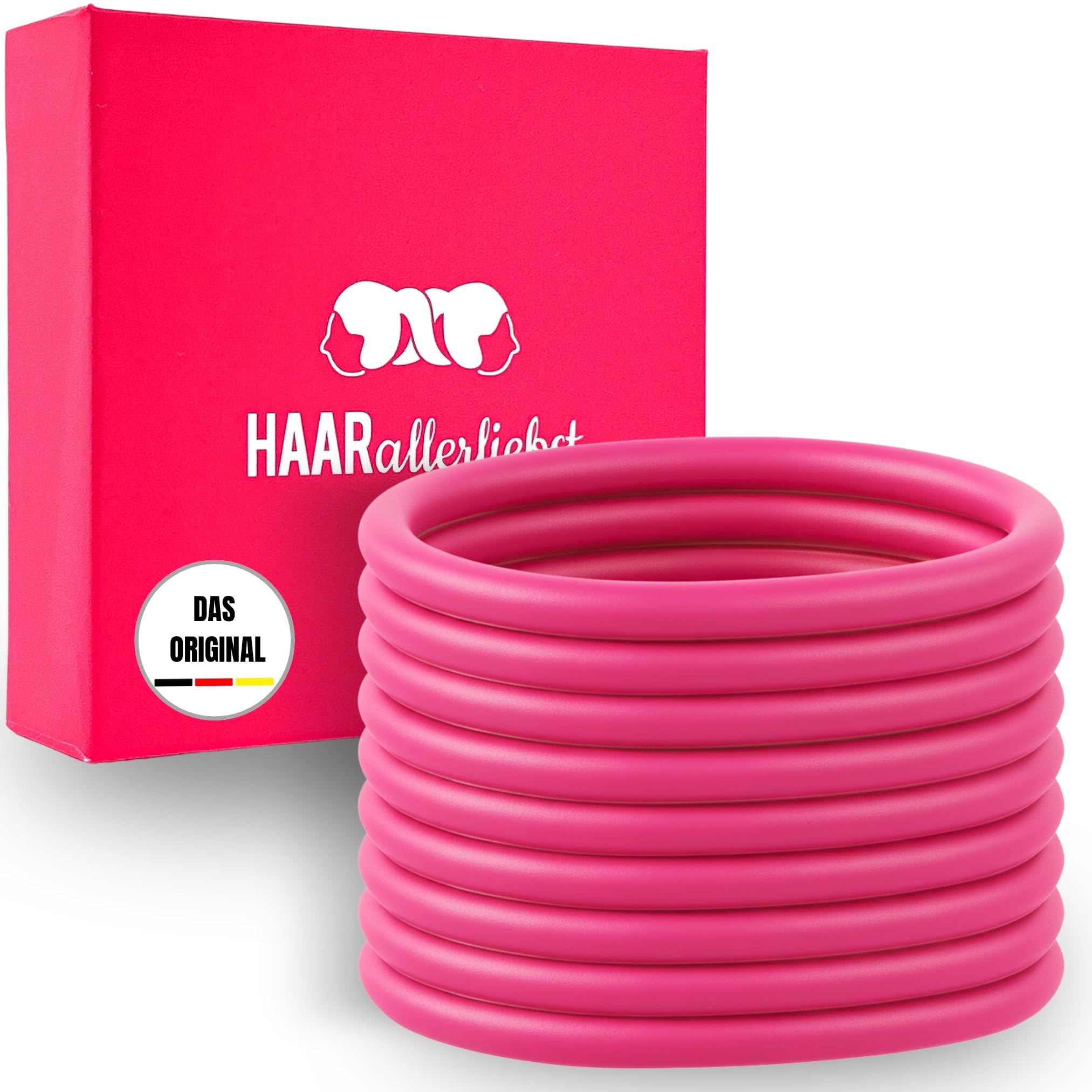 HAARallerliebst® Unisex Silicone Hair Bobbles Pack of 9 – Premium Hair Scrunchies – Pink Ultra Strong Hold – Men Women Girls – Hair Ties – Sports Hair Accessories Including Box for Storage