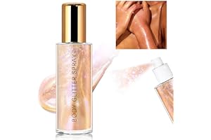 HOSAILY Body Glitter Spray, Moisturizing Bronze Body Shimmer Luminizer Glow Illuminator Quick-Drying and Non-Sticky Liquid Highlighter Spray for Face Hair Glitter, 60ML -Rose Gold