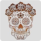 BENECREAT 12x12 inch Mexico Sugar Skull Starry Painting Art Templates, Reusable Day of the Dead Halloween Stencil for DIY Projects, Painting, Drawing, Crafts