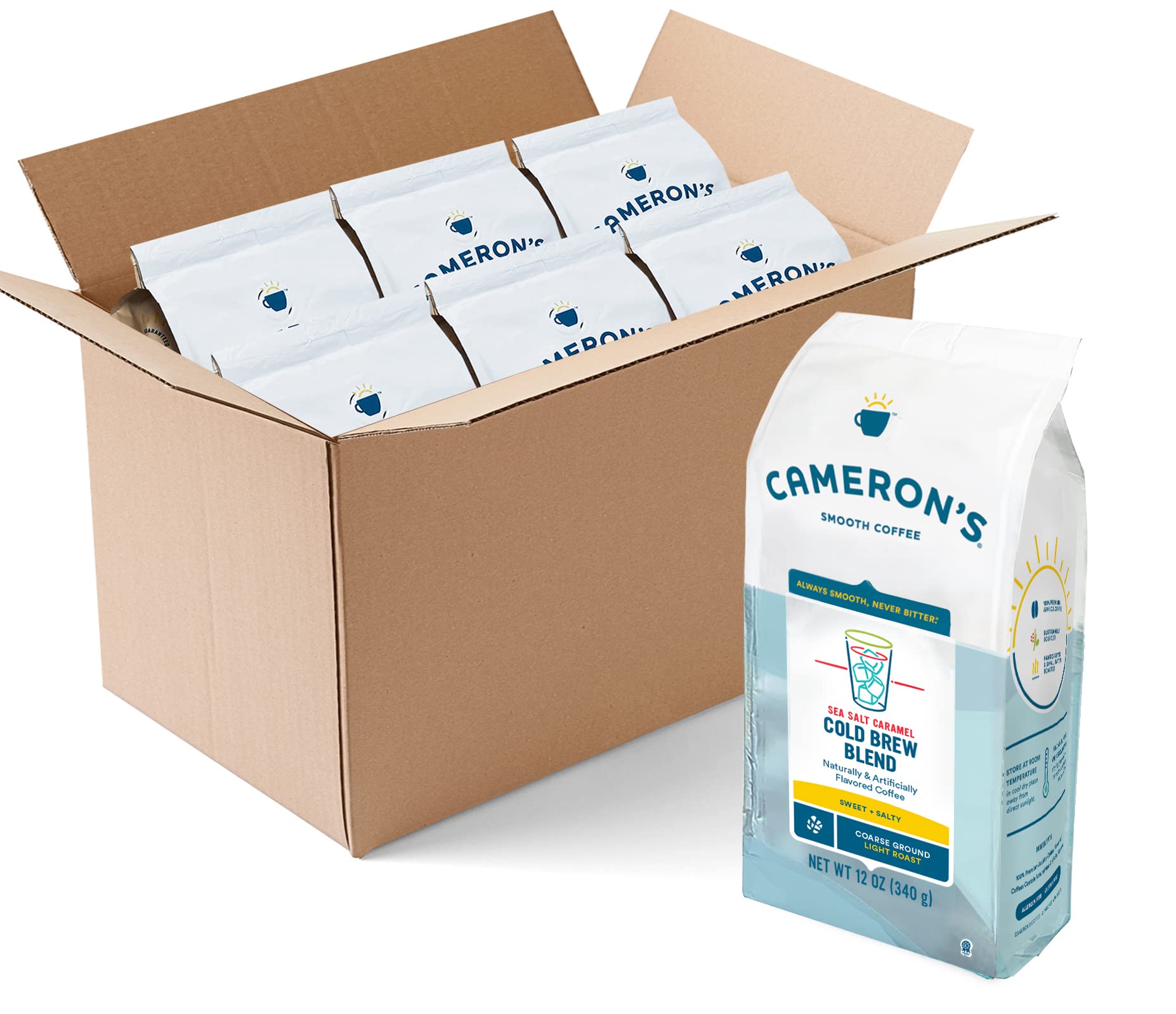 Cameron's Coffee Roasted Ground Coffee Bag,Sea Salt Caramel Cold Brew, 12 ounce Pack of 6 Image