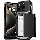 VRS DESIGN Damda Glide Pro Phone Case Designed for [iPhone 15 Pro], Sturdy Semi Auto Wallet [4 Cards] Card Holder Case Compatible with iPhone 15 Pro (2023) Logo Black