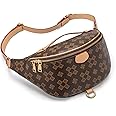 Crossbody Sling Bag for Women Fanny Pack with Adjustable Strap Large Opening Two-Way Zipper Closure Chest Bag Trendy Checkered Belt Bag for Daily Shopping Travel (Brown)