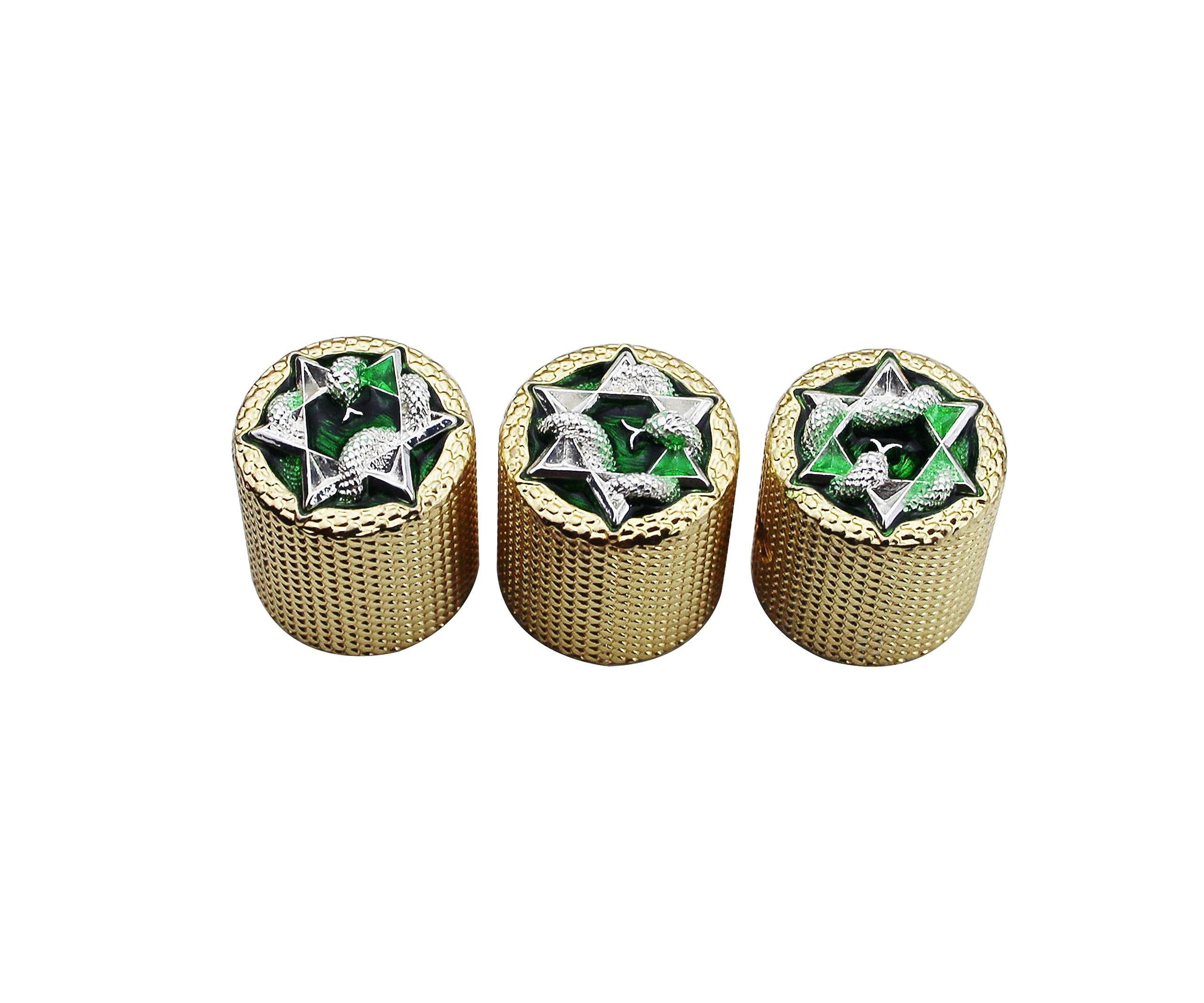 Guyker Guitar Bass Potentiometer Control Knobs with 6mm Dia. Shaft Pots - 3PCS Zinc alloy Speed Tone Volume Knob Replacement Part, (Chrome Snake Shape Top, Gold body)