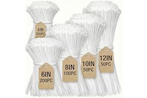 OUPENG Cable Zip Ties,600 Piece Self-Locking Nylon Cable Ties,Assorted Sizes 4+6+8+10+12-Inch,Multi-Purpose Wire Management Plastic Ties,Perfect for Home,Garden,Office,Travel and Workshop.White