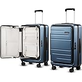 Checked Luggage with Spinner Wheels, FLO5 Expandable Polycarbonate Hard Shell Suitcase with TSA Approved Lock (FX-Core, Blue, 24 Inch)