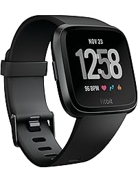 Fitbit Versa Smartwatch, Black/Black Aluminium, One Size (S & L Bands Included)