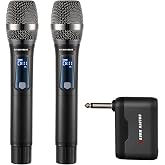 Karaoke Wireless Microphones for Singing with Auto 2.4GHz Stable Reception | Rechargeable 2 Pcs Metal Microphones with 300FT Extra Long Distance Professional Cordless Microphone for DJ Church Classroom
