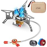 WADEO 6800W Windproof Camp Stove, Backpacking Stove with Piezo Ignition, Camping Gas Stove with Two Fuel Canister Adapter, Ca