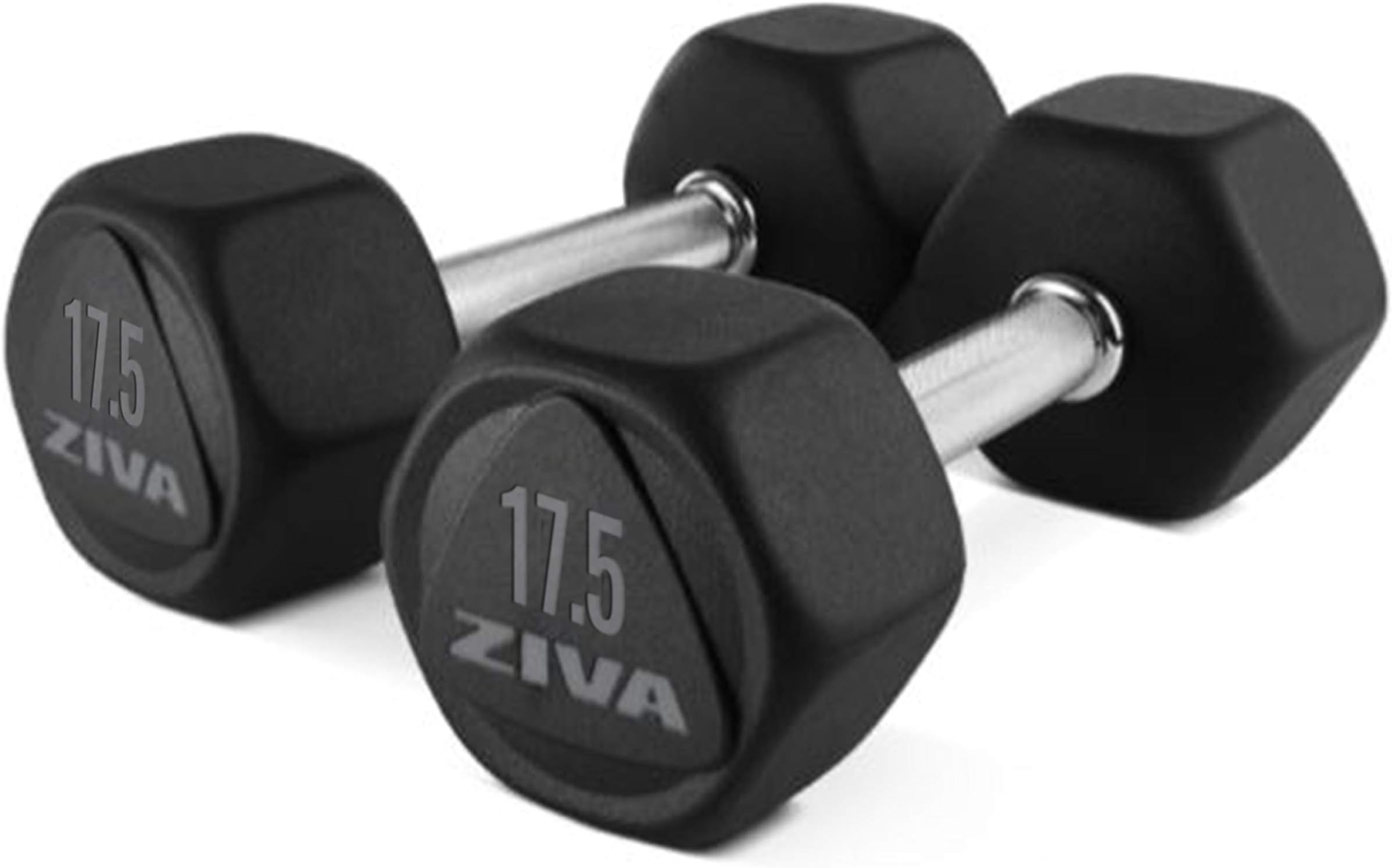 ZIVA Premium Virgin Rubber Hex Dumbbell - High Grade Durable Cast Design, No Odor – Set of Two Dumbbells for Weight Lifting, Strength and Core Training
