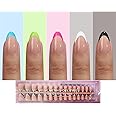 150pcs Colored Almond Press on Nails for Women, Dsixnails 5 Styles Brighter Soft French Tip Press on Nails, Short Gel Nail Tips, Acrylic Pre-French Gel Nail Tips, Fake Nails for Nail Art DIY