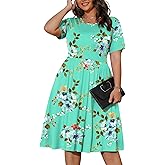 POSESHE Womens Plus Size Summer Dress 2026 Casual Short Sleeve Empire Waist Loose Fit Swing T-Shirt Dress with Pockets