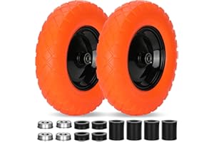 Pontuss Upgraded 16" Flat Free Wheelbarrow Wheels and Tires, 4.80/4.00-8 Solid Tires with 5/8"&3/4" Bearings, Universal Fit for Wheelbarrows/Garden Trailer