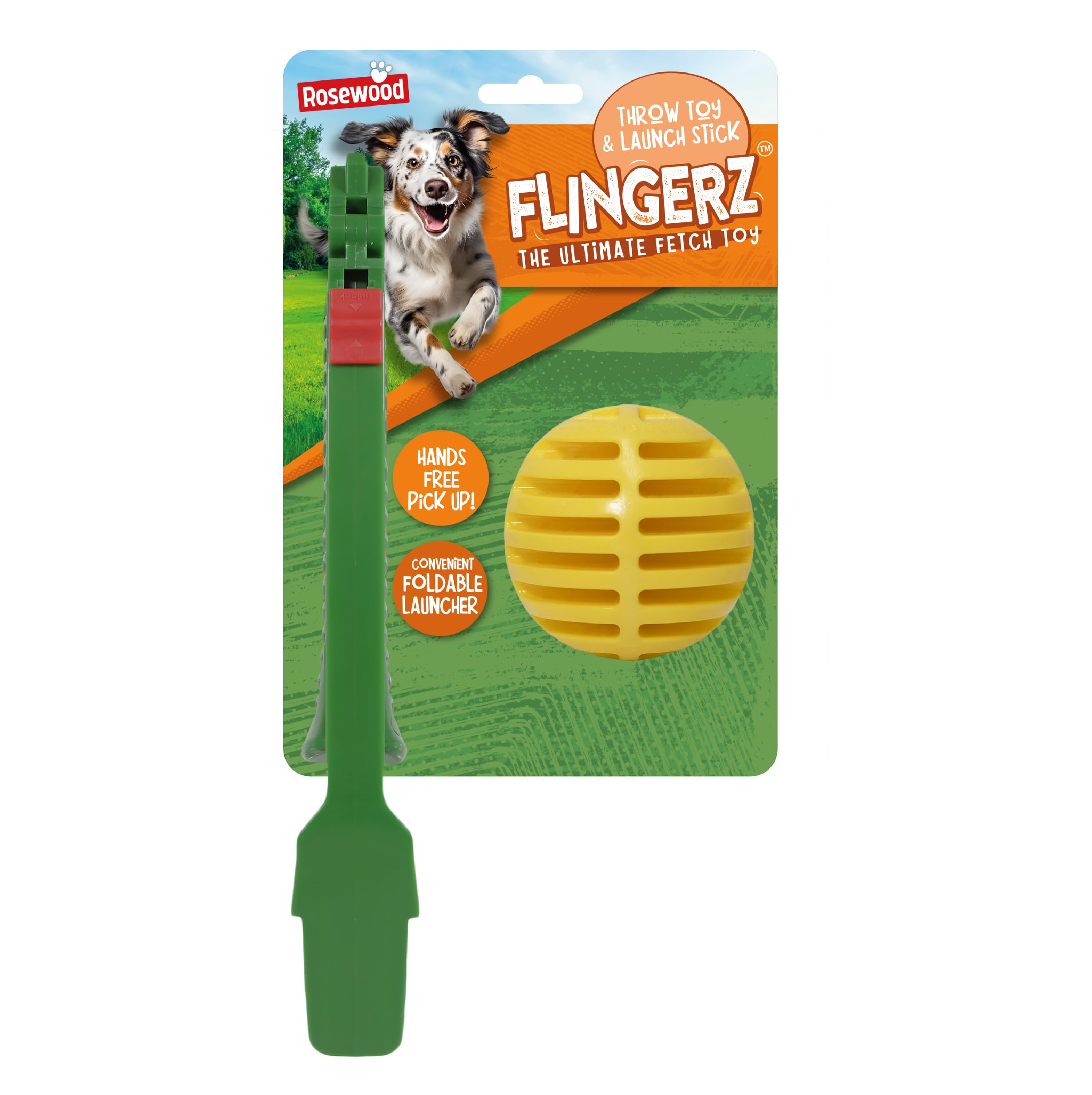 Rosewood Flingerz Dog Treat Ball Launcher – Durable Interactive Fetch Toy for Active Dogs – Long-Distance Throw Flinger for Outdoor Play & Exercise