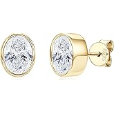 EONFUN 1.5CT Oval Moissanite Stud Earrings, D Color 6x8mm Oval Cut Moissanite 925 Sterling Silver Stud Earrings for Women or Men Birthday Gifts