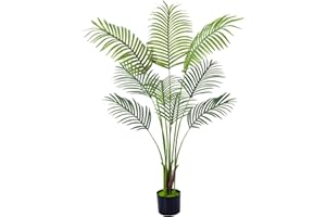 Aphighjoy 4FT Artificial Areca Palm Plant with Natural Trunks & Real Touch Leaves,Fake Palm Tree with Stable Pot, Faux Plant for Indoor Outdoor Modern Decor Housewarming Gift (4 Ft - 1 Pack)