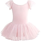 Mecceos Ballet Leotards for Girls - Toddler Flutter Wing Sleeve Tutu Skirted Ballerina Dance Dress