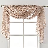 NAPEARLPremium Sheer Curtains, European Style Jacquard Light Filtering Curtains, Rod Pocket Semi Voile Curtains for Privacy Protect, Set of 2 (Each 52 x 84 Inch, Beige)