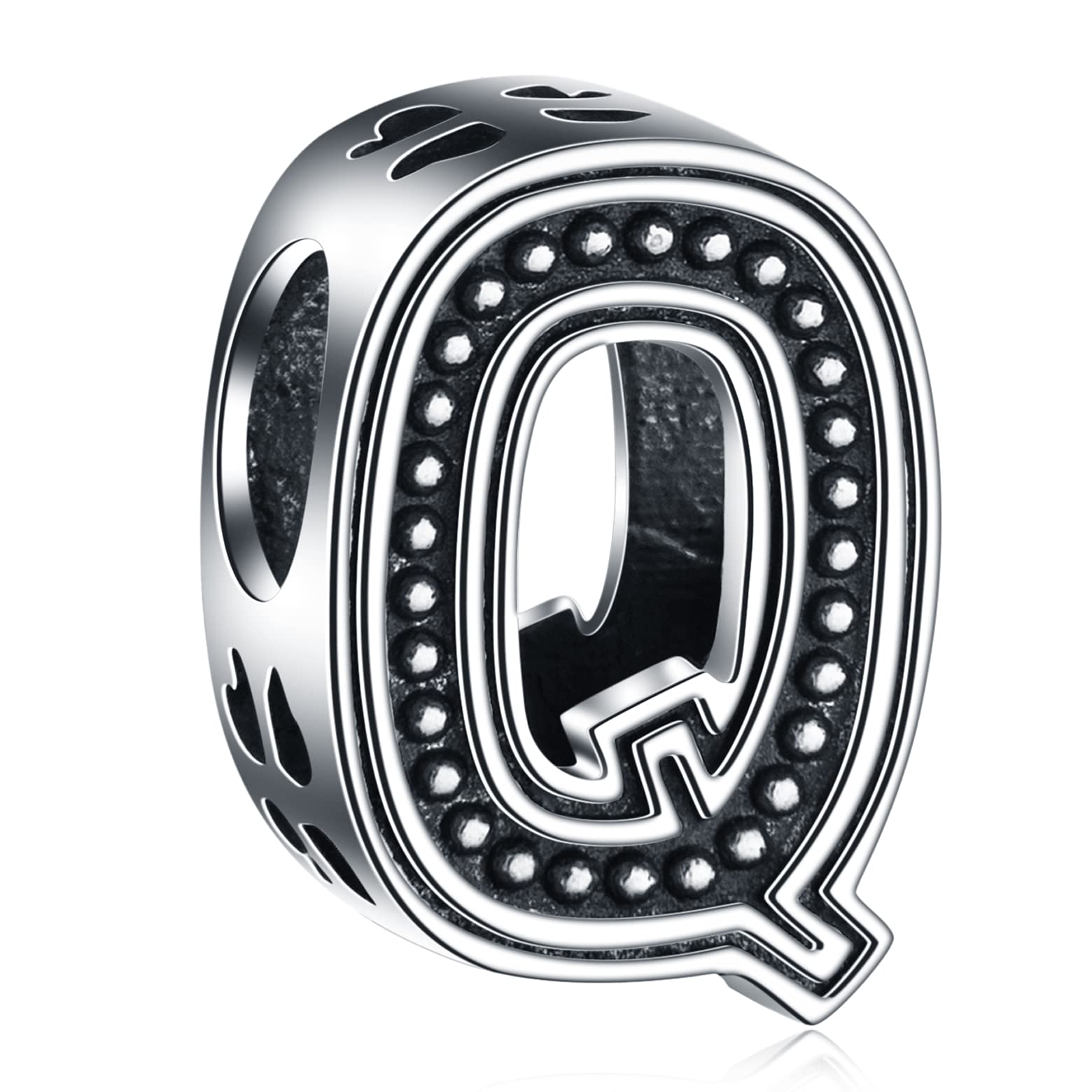 Letter Q Charms, Initial Q Alphabet Beads in Vintage 925 Sterling Silver, fits Pandora Charm Bracelet, Gift for Birthday/Children/Queen