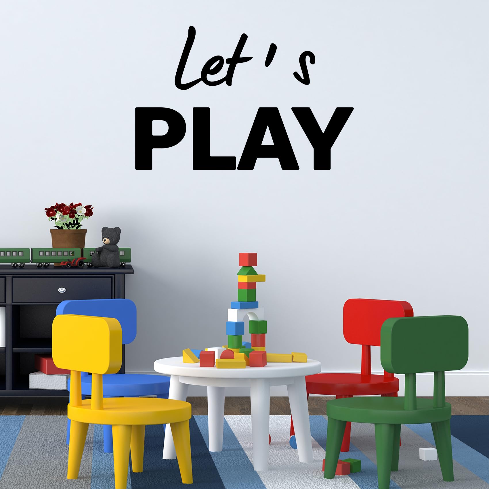 Let's Play Wall Decals Kids Room Vinyl Wall Stickers, Removable DIY Wall Murals Wallpaper for Nursery Children Baby Kids Boys Girls Bedroom Home Decoration