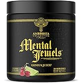 Ambrosia Mental Jewels Powder - Cognitive Enhancer | Increase Memory, Communication Skills, Concentration & Focus | Decrease Reaction Time | Alpha GPC, Choline, BaCognize | 30 Servings| Cherry Limeade
