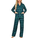 ENJOYNIGHT Womens Cotton Flannel Pajamas Set Long Sleeve Button Down Sleepwear Set