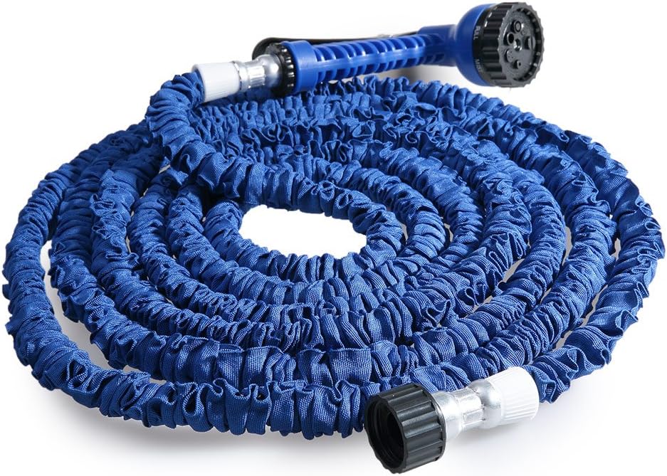50FT 125FT Expandable Garden Water Hose Pipe with connector 7 in 1 Spray Nozzle for All Watering Needs (50FT, Blue)