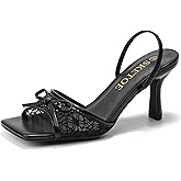 SKETOE Kitten Heels for Women Square Toe Mesh Sandals Bow Knots Heels Open Toe Sandals for Women Comfortable Dressy Shoes for Wedding Party