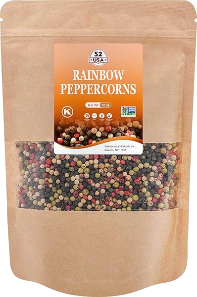 52USA RAINBOW PEPPERCORNS, 12OZ, PEPPERCORN FOR GRINDER REFILL, WHOLE WHITE PEPPER CORNS, RED PEPPERCORN, BLACK PEPPERCORNS, MIXED PEPPERCORNS, RAINBOW PEPPER MIX