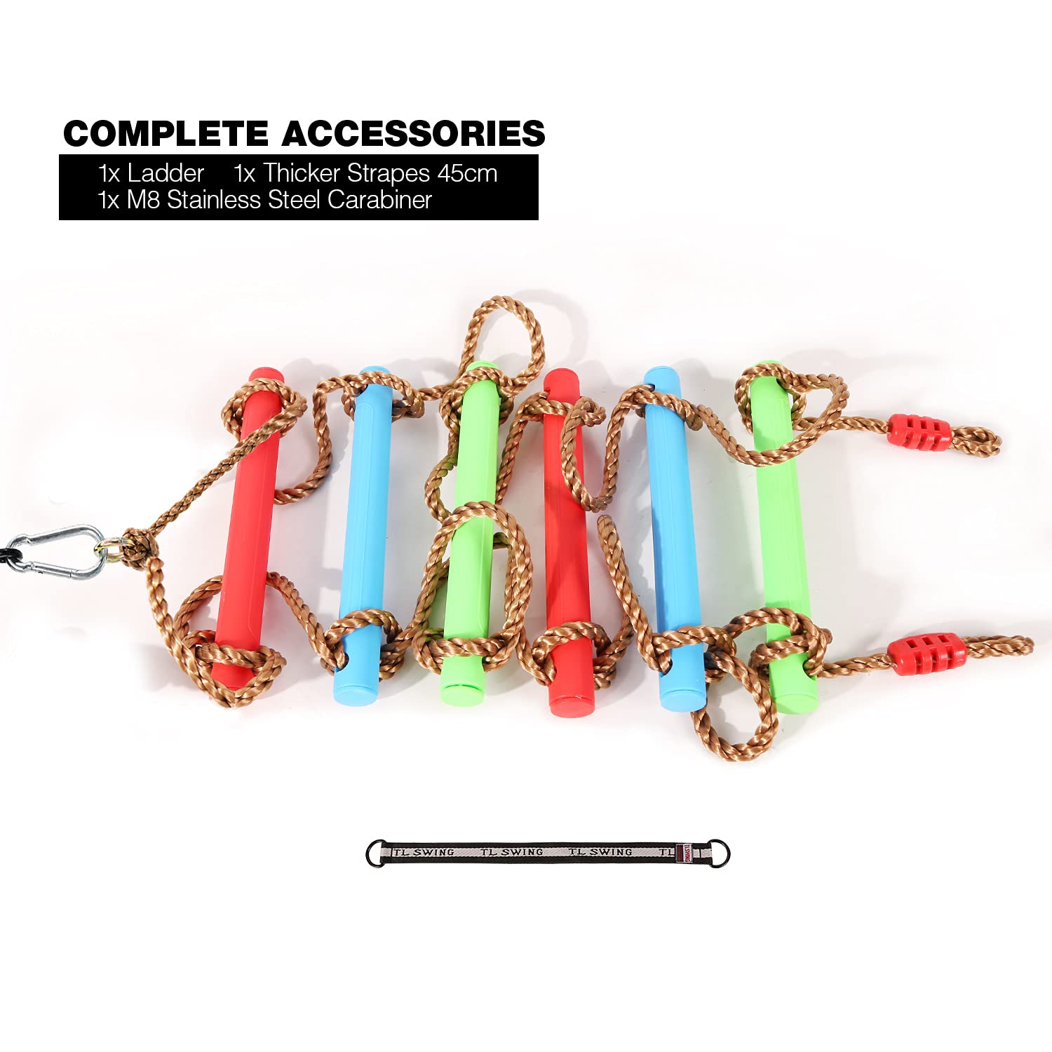 RedSwing 6.6 Ft Rope Ladder for Kids, Climbing Ladder for Swing Set, Hanging Rope Ladder with 1 Strap, Great for Play Set, Outdoor, Tree House, Playground, Ninja Slackline