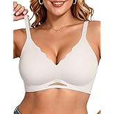 Vertvie Bras for Women Wireless Comfortable Push Up Bra Scalloped Seamless Full Coverage No Underwire Supportive T Shirt Bras