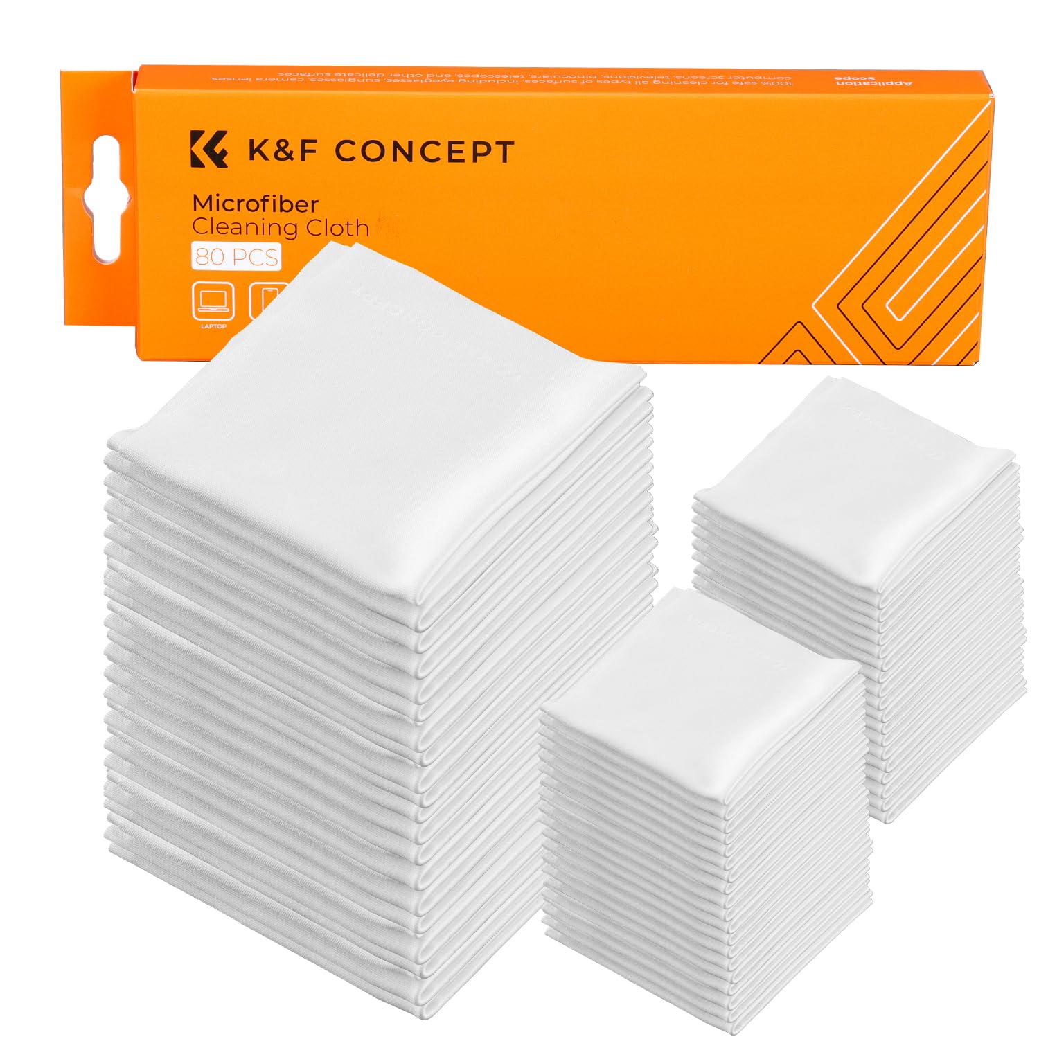 K&F Concept Microfiber Cleaning Cloths - 80 Pack Lens Cleaning Cloth for Cleaning Camera Lenses, Glasses, Screens, Cameras, Eyeglasses,Tablets... Washable