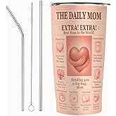 SNUGLYZEN Mom Gift Tumbler 20oz, Vintage Newspaper Pink Insulated Stainless Steel Travel Mug, Gift for Mom for Mothers Day, Birthday, Christmas, From Daughter or Son, Car Cup Holder Friendly