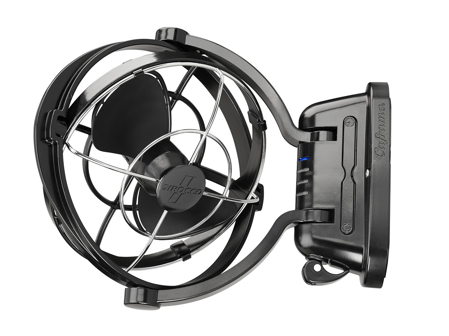 Sirocco II™ Fan from by Caframo. 12V/24V Auto-Sensing DC, Omnidirectional Low-Power Draw Fan for Boats and RVs. Hardwire Installation Required. Made in Canada. Black.