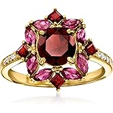 Ross-Simons 1.90 ct. t.w. Garnet and .80 ct. t.w. Rhodolite Garnet Ring With .10 ct. t.w. White Topaz in 18kt Gold Over Sterling
