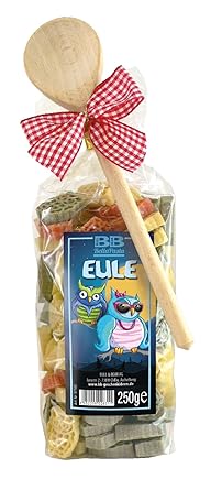 Pasta Präsent Eule mit bunten Eulennudeln handgefertigt in deutscher Manufaktur