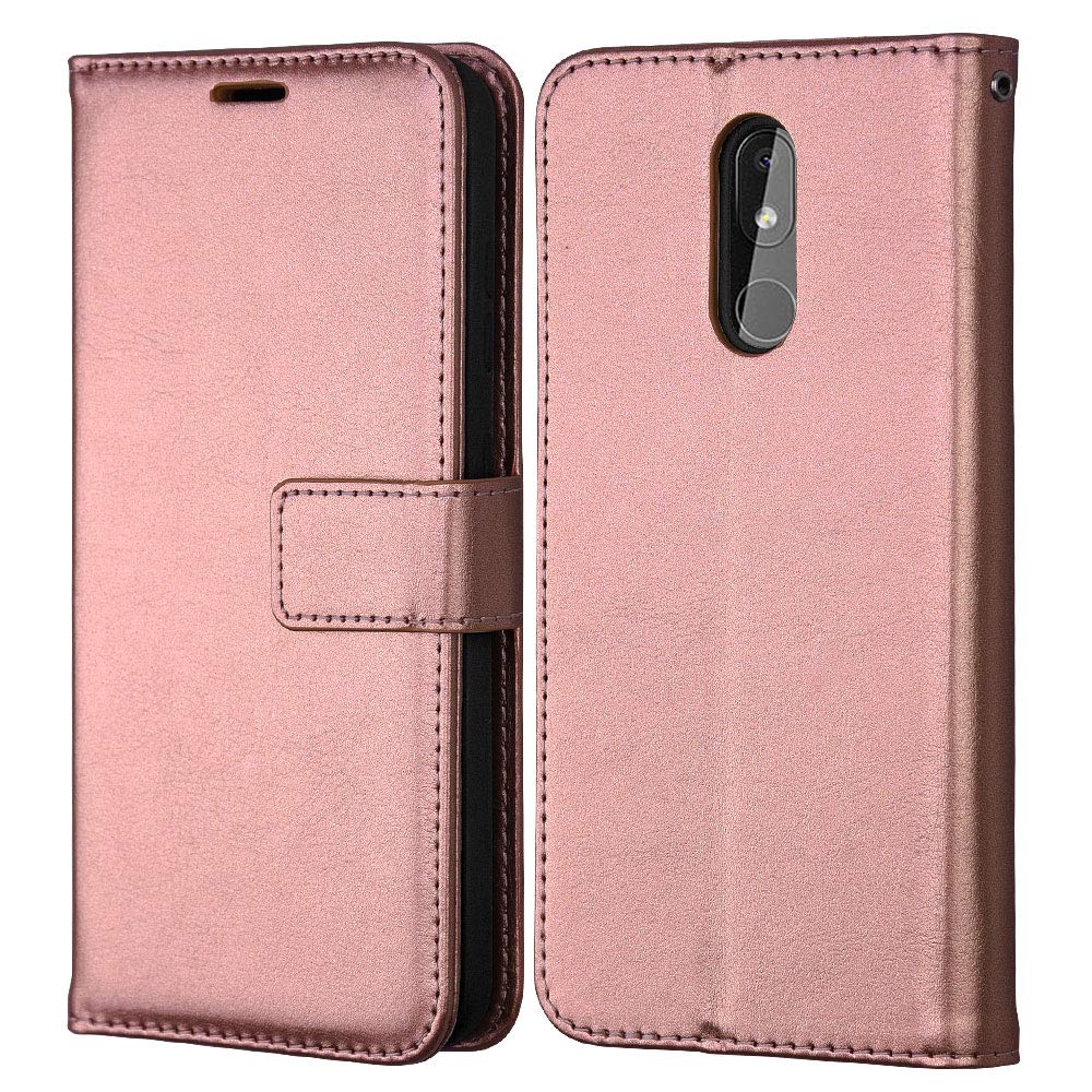 TECHGEAR Leather Wallet Case Fits Nokia 3.2, Leather Wallet Flip Protective Case Cover with Card Slots, Kickstand and Wrist Strap - Rose Gold PU Leather Compatible with Nokia 3.2