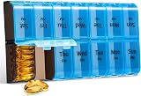 COLORWING Extra Large Pill Organizer 2 Daily AM PM 14 Comp 7 Days Blue view 7