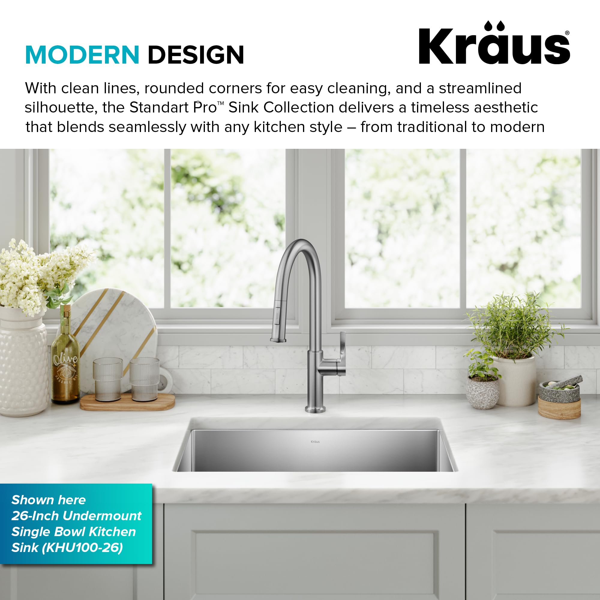 KRAUS Standard PRO 23-Inch 16 Gauge Undermount Single Bowl Stainless Steel Kitchen Sink, KHU101-23