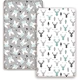 GRSSDER Stretchy Ultra Soft Jersey Knit Fitted Crib Sheets Set 2 Pack, Cozy Crib Sheet Fits All Standard Crib Mattress Pads, Grey Bear for Girls and Boys